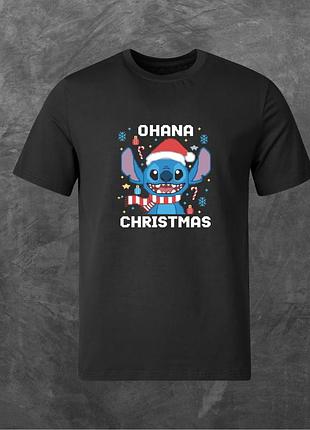 Футболка унісекс з принтом ohana christmas стіч кам'яна базова чорна m