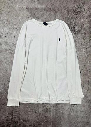 Лонгслів чоловічий вінтажний бавовняний 100% cotton базовий з логотипом polo ralph lauren l білий