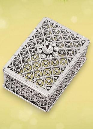 Серебристая богемная винтажная шкатулка для украшений пластиковая 7.7 × 5.3 × 3.4 см