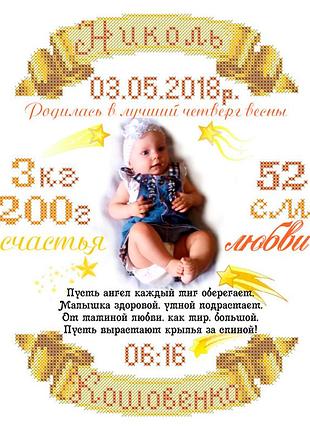 Скм-208. схема для вишивки бісером дитяча метрика російською мовою (індивідуальне замовлення)