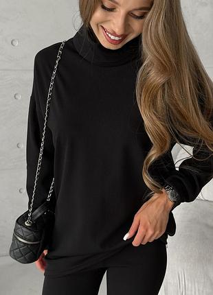 Кофта с высоким горлом в рубчик на флисе черная merlini serena 110002061 4xl/5xl