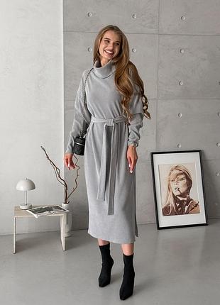 Длинное платье с пояском и высоким горлом серое merlini ferra 700002303 2xl/3xl