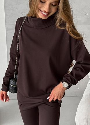 Кофта с высоким горлом в рубчик на флисе шоколадная merlini serena 110002064 4xl/5xl