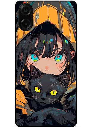 Силиконовый бампер чехол для samsung a08 с рисунком аниме котик