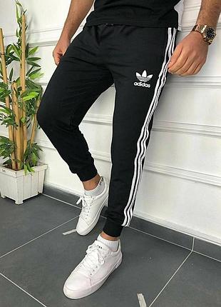 Мужские спортивные штаны adidas черные весенние осенние адидас с манжетами хлопковые 3xl (b)