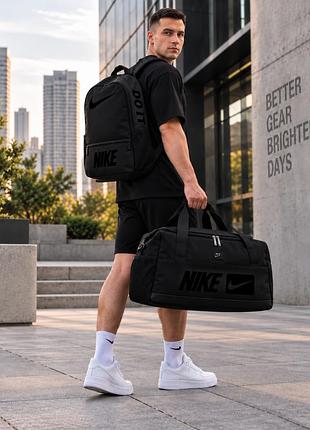 Комплект: сумка черная с большим черным лого nike + рюкзак loft черный nike с большим черным лого