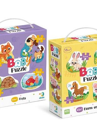 Набір пазлів 4в1 dodo baby puzzle: домашні тварини 300688 + сільські тварини 300686