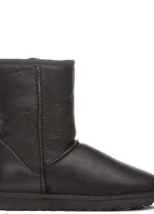 Черные угги унисекс ugg classic short black leather х угг шорт 39