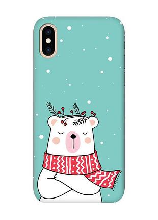 Матовый бирюзовый чехол на iphone xs max медведь в шарфе (принт 147)
