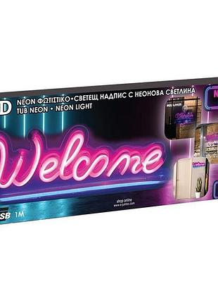 Розово-голубая светодиодная (led) неоновая панель «добро пожаловать» 41x16 см, от usb