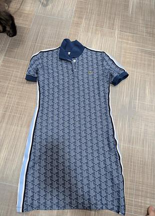 Платье-поло lacoste slim fit, размер 36, синяя с принтом