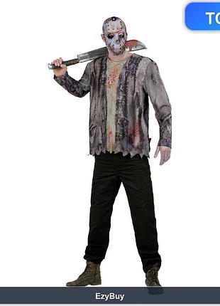 Карнавальний костюм s для образу джейсона вурхіза (friday the 13th), сірий набір з курткою та хокейною маскою
