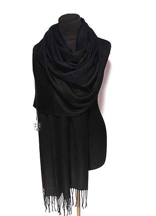 Палантин шарф кашемир черный шерсть кашемировый pashmina original однотонный теплый новый