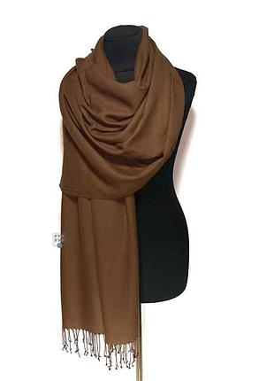 Палантин шарф великий кашемір кашеміровий pashmina original коричневий однотонний новий