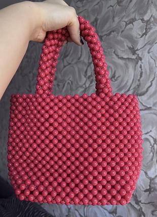Сумка жіноча zara з намистин рожева