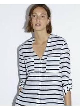 Zara в наявності льняна сорочка у смужку