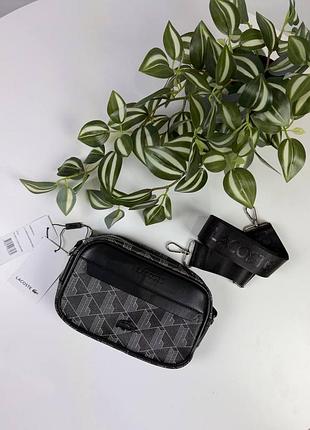 Сумка чоловіча lacoste monogram чорна