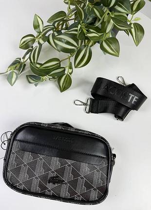 Сумка чоловіча lacoste monogram чорна 4