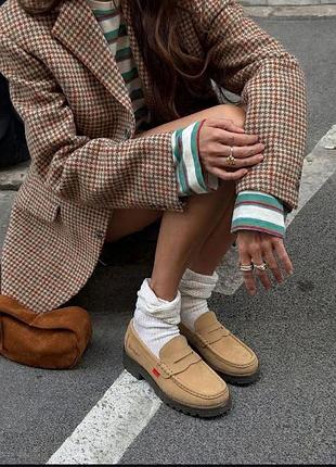 Beige leather kickers penny loafers