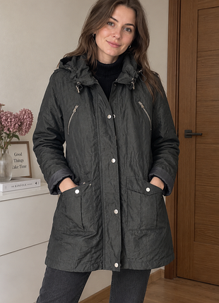Женская демисезонная парка per una marks &amp; spencer черная, р. 44, с капюшоном