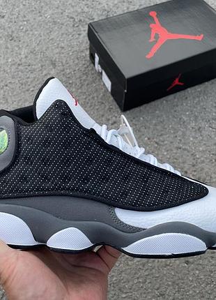 Кросівки чоловічі jordan 13 retro black flint чорно-біло-сірі шкіряні