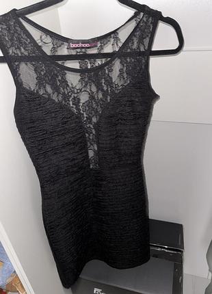 Коротка жіноча сукня boohoo чорна мереживна
