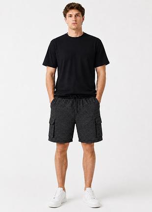 Шорти чоловічі sport в клітинку великі розміри 2xl-6xl літні вільні з карго кишенями чорний, 6xl