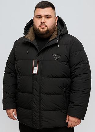 Куртка зимняя boos & jack мужская больших размеров 4xl-9xl тинсулейт, капюшон отстёгивается, черный,5xl