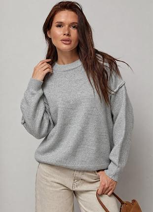 Вязаный джемпер oversize с декоративными швами - серый цвет, one size (имеется размеры)
