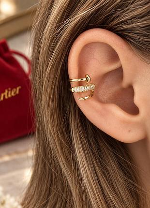 Кафф cartier золотистий зі стразами з нержавіючої сталі, з подарунковим мішечком