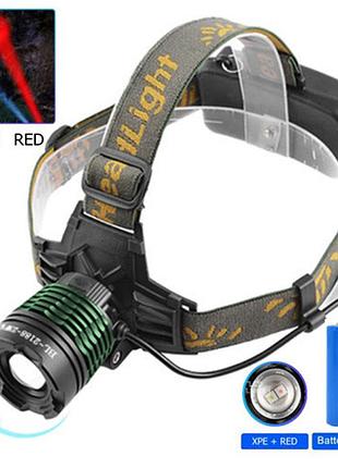 Ліхтар налобний police (white+red), 2х18650, signal light, zoom, зп microusb, box