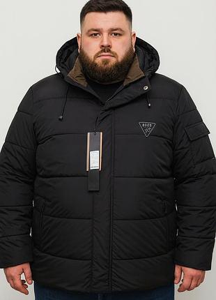 Куртка зимняя boos & jack мужская больших размеров 4xl-9xl тинсулейт, капюшон отстёгивается, темно-синий,5xl