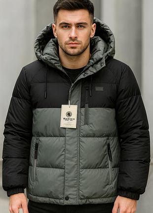 Чоловіча зимова куртка m.a.d.i.s.s. коротка, двокольорова, з манжетами, утеплювач холофайбер,сірий,xxl