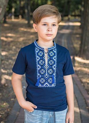 Вишиванка kosar для хлопчика 2-16 років з коротким рукавом,98,синій з білим