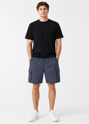 Шорти чоловічі sport в клітинку великі розміри 2xl-6xl літні вільні з карго кишенями ,синій, 6xl