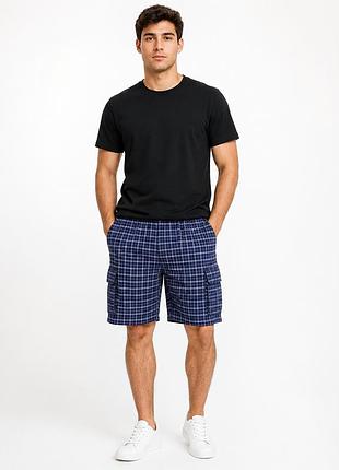 Шорти чоловічі sport в клітку великі розміри 2xl-6xl літні вільні з карго кишенями, темно-синій, 4xl