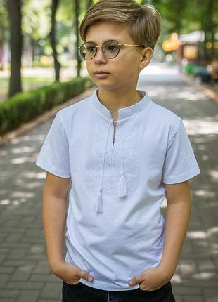 Вышиванка футболка kosar для мальчика 3-15 лет с коротким рукавом , 104, белый