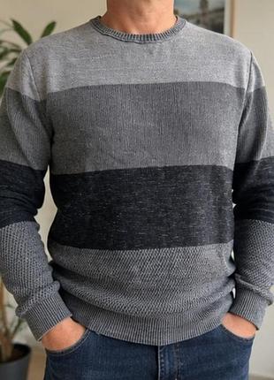 З
чоловічий сірий в'язаний светр calvin klein jeans (100% бавовна, розмір m)