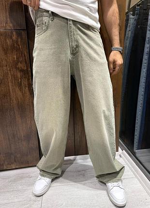 Джинсы мужские john lucca багги широкие 100% хлопок турция уличный стиль, 34 оливковый