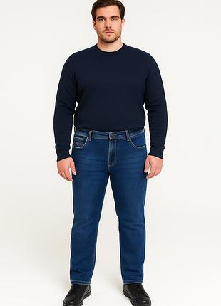 Джинсы мужские baronjns теплые на флисе, большие размеры 5xl-9xl , зимние прямые,48 синий