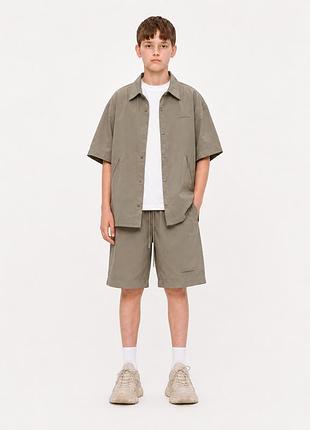 Костюм q-bufan для мальчика 11-17 лет оверсайз рубашка с шортами микрофибра холодок,оливковый 150