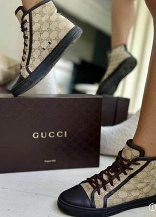 Кеди унісекс gucci з монограмою, коричневі