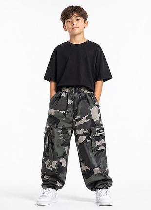 Джогеры мом карго alder military для мальчика 9-14 лет широкие багги с манжетом, хаки 140