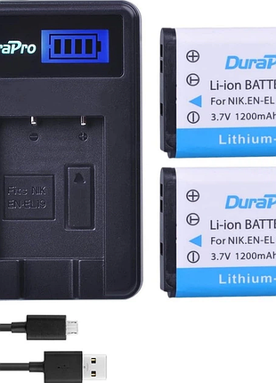 Комплект durapro: 2 x акумулятор en-el19 (1200 mah) + зарядний пристрій із lcd дисплеєм