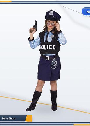 Карнавальний костюм поліцейського для дівчаток ciao police officer fancy dress синій, розмір 7-9 років, з кепкою та спідницею