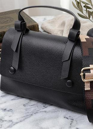 Люксовая сумка для женщин с короткой ручкой из натуральной кожи vintage 22670 черная