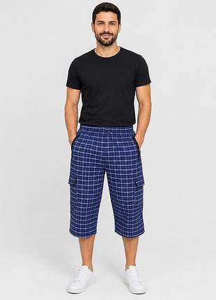Бриджи мужские sport в клетку большие размеры 2xl-6xl карго на резинке,синий, 6xl