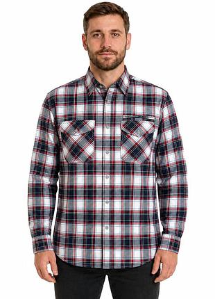 Чоловіча сорочка gold golf man в клітинку xl-5xl довгий рукав 3 кишені, 5xl, синій з червоним