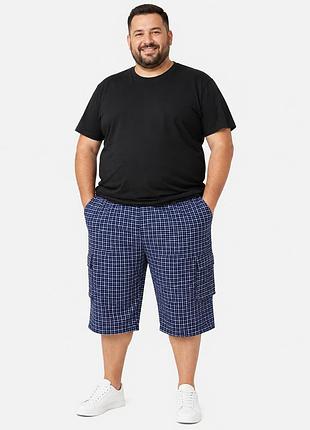 Бриджи мужские sport в клетку большие размеры 2xl-6xl карго на резинке,темно-синий, 6xl