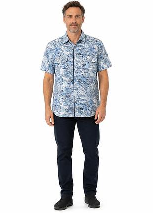 Мужская рубашка gold golf man xl-5xl лен хлопок короткий рукав прямая,5xl, голубой